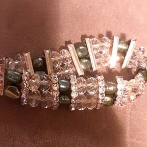 Vintage pearl, faceted crystal & rhinestone bracelet.